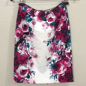 WHITE HOUSE BLACK MARKET Pencil Skirt Floral Watercolor Print